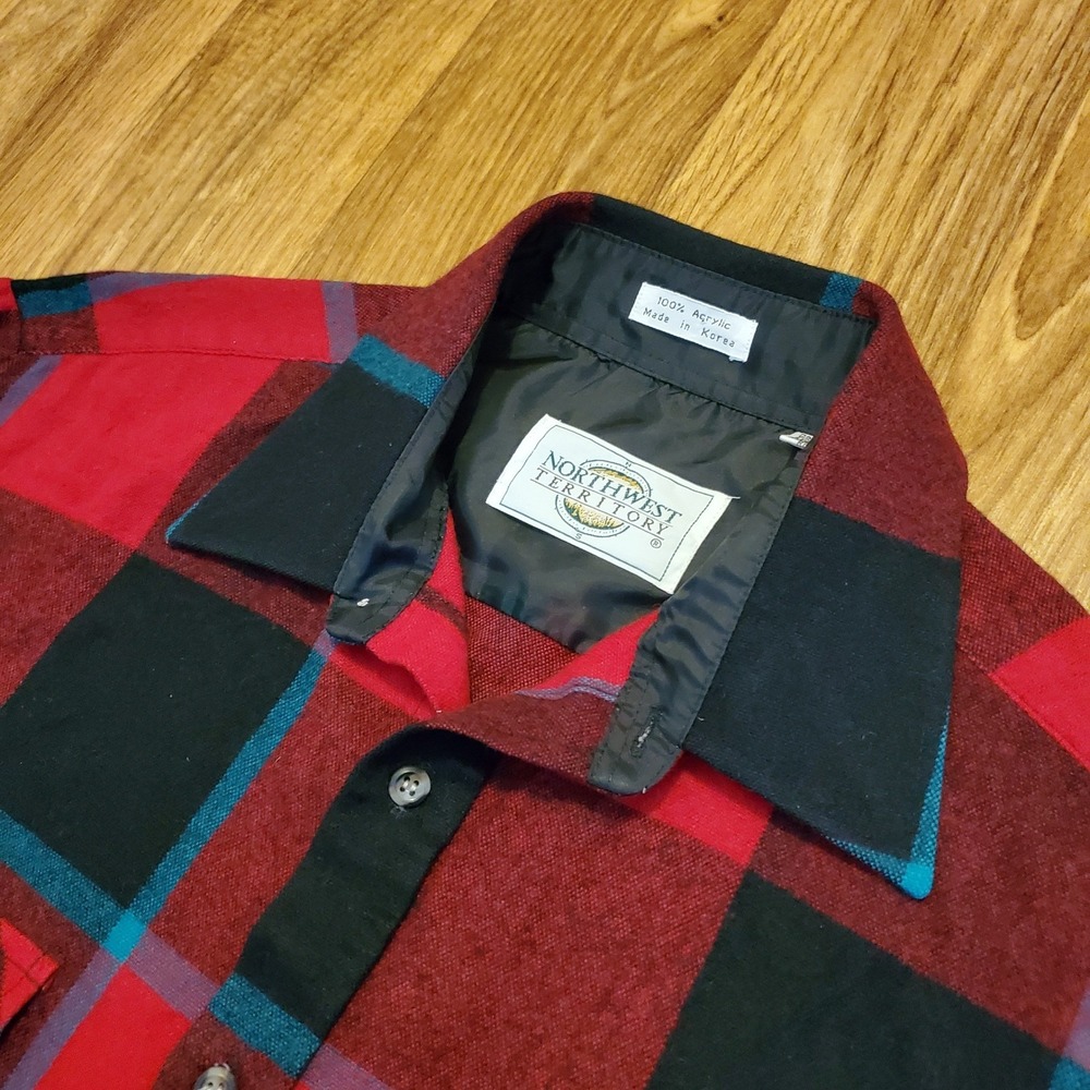 Vintage 90s Buffalo Plaid Shirt Large Flannel Northwest‎ Territory Red Acrylic